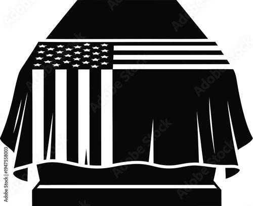 American flag draped casket black and white Vector