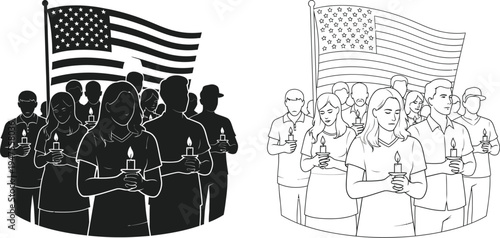 American flag patriotic crowd illustration Vector