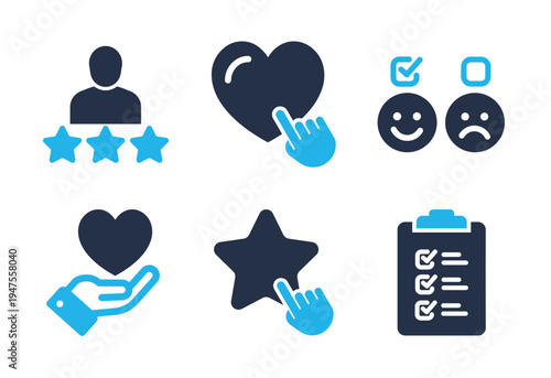 Customer Satisfaction and User Experience Surveys icon set. Solid glyph series icons