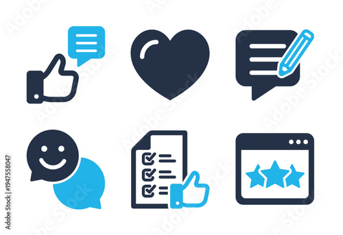 User Feedback and Online Quality Rating icon set. Solid glyph series icons