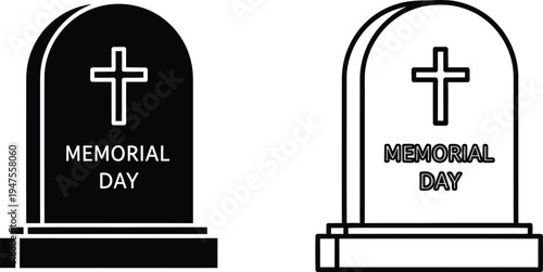 Memorial day tombstones crosses Vector