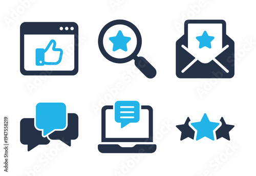 Featured Product Search and Digital Communication icon set. Solid glyph series icons