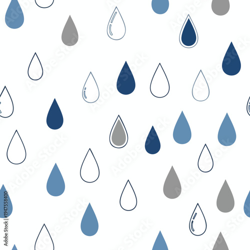 A white background with a repeating pattern of blue, gray, and outlined water drops