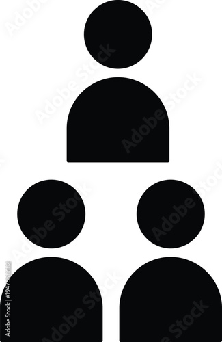 Black silhouette vector icon depicting a hierarchical structure with one person above two, representing team, organization, or social network connections