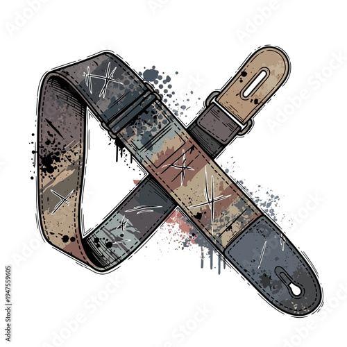 Distressed Guitar Strap with Splatter Effect