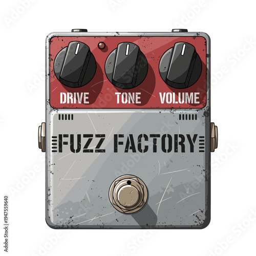 Distressed Fuzz Factory guitar pedal with three knobs and foot switch