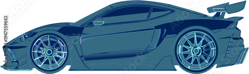 A sleek blue sports car with a modern design and vibrant color scheme