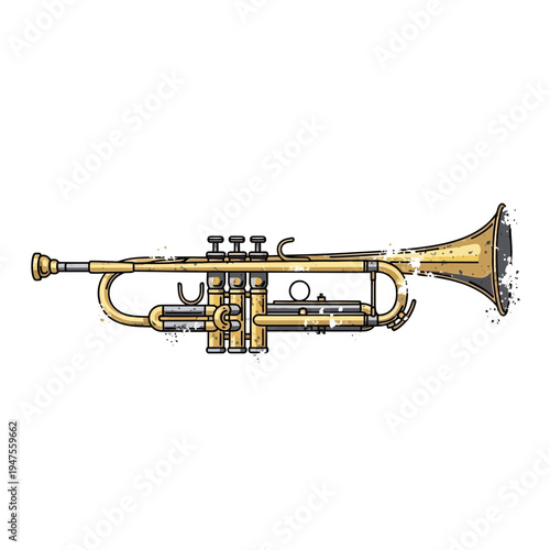 Golden Trumpet Illustration with Artistic Splatter Effect