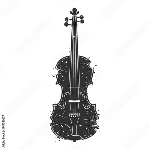 Grunge violin illustration, distressed musical instrument silhouette