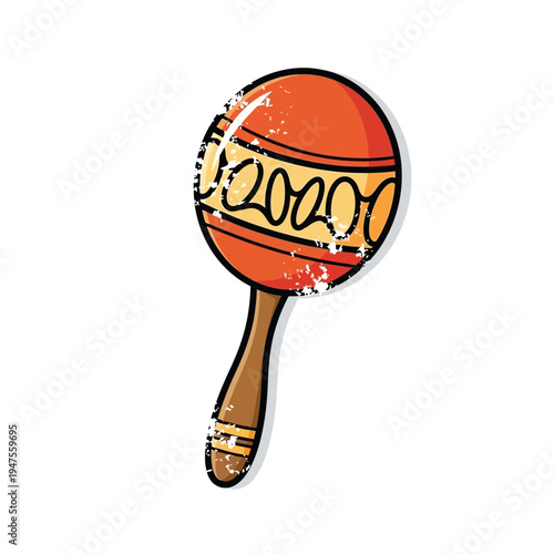 Handheld Mexican Maraca Musical Instrument, Cartoon Style