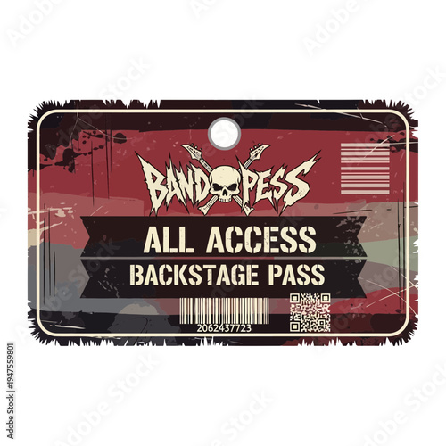 Vintage Band All Access Backstage Pass with Skull and Crossbones