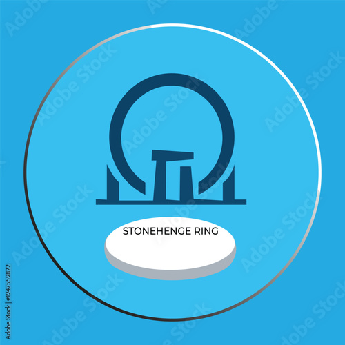 Stonehenge Ring Logo Design with Stylized Megalithic Monoliths and Circular Emblem on Blue Background