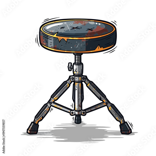 Vintage drum stool with rusty details on white background