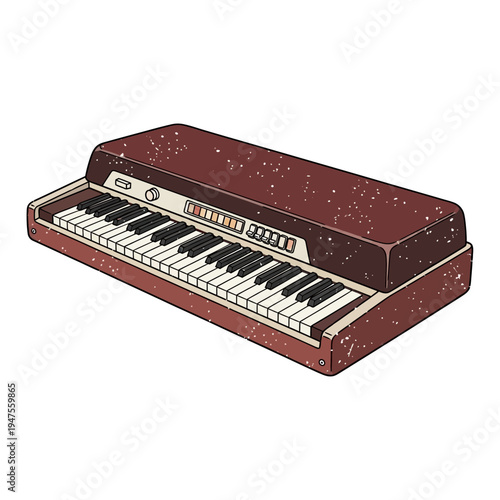 Vintage electronic keyboard with brown casing and white keys
