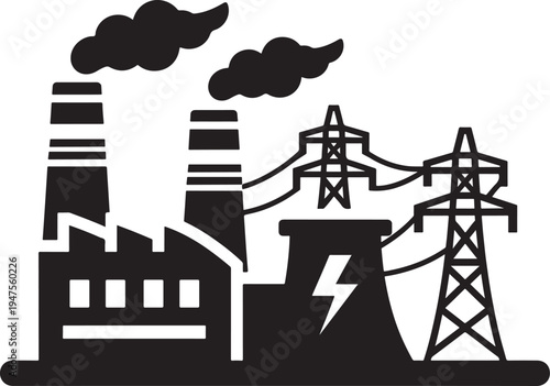 Industrial Power Plant Factory with Smoke Stacks 