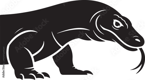 Black Komodo Dragon Silhouette Isolated On White Background