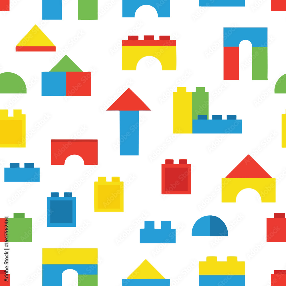 Fototapeta premium Seamless pattern of colorful building blocks, forming abstract structures and shapes