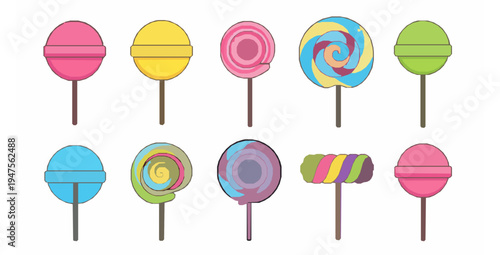 Colorful lollipop collection flat vector illustration on white background