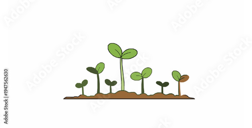 Tiny seedlings sprouting from soil vector illustration flat design isolated