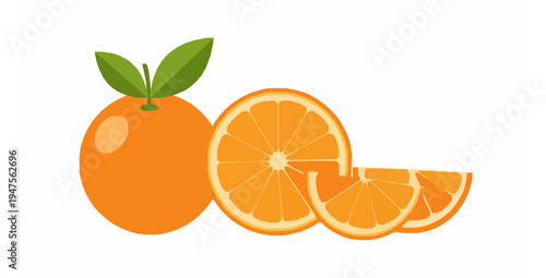 Orange fruit whole half and wedges with green leaf isolated vector illustration
