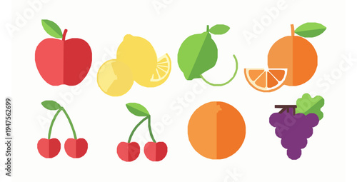 Colorful fruits variety flat vector illustration isolated on white
