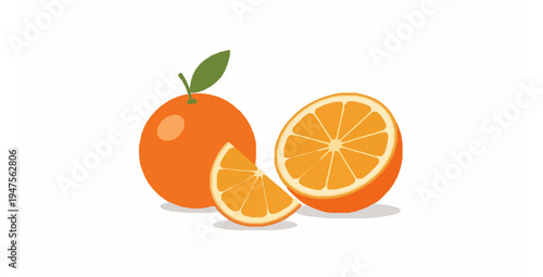 Orange citrus fruit set whole half and slice with leaf clean vector illustration