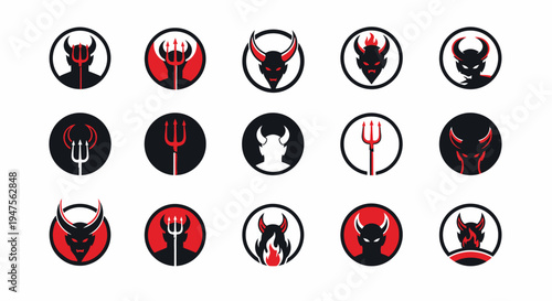 Collection of Devil Icons in Red and Black.