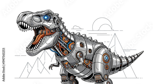 Robot T-Rex with Mechanical Body Parts.