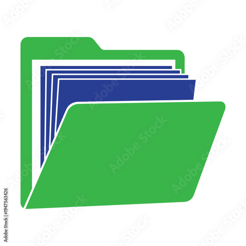Open folder with documents icon - digital file management graphic with paper files with data storage