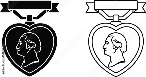 Heart shaped medals with profile silhouettes Vector