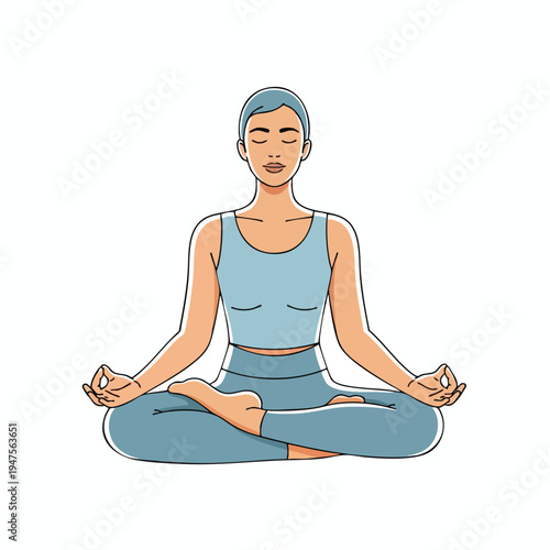 Person meditating in lotus pose, eyes closed, hands in gyans mudra