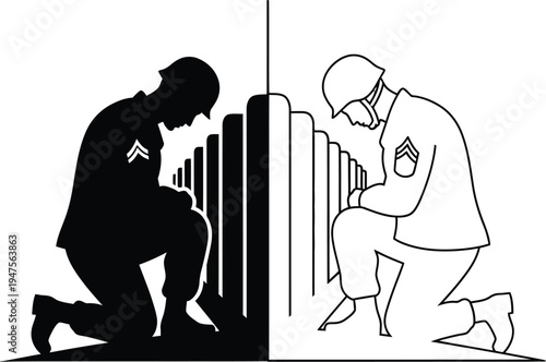 Two men peeking fence line Vector