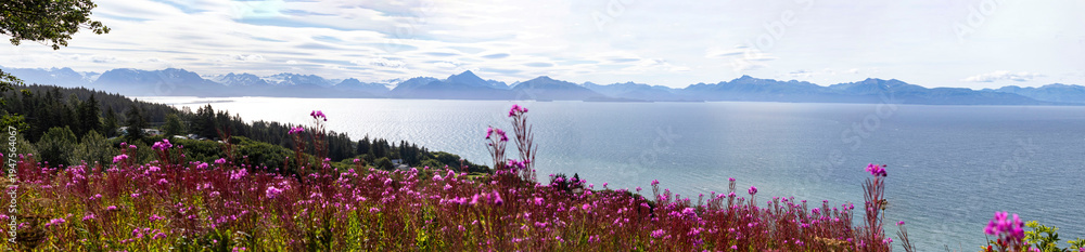 Fototapeta premium Flowers next to water in Alaska