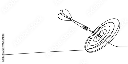 continuous one line drawing Vector dartboard icon with dart, line art style