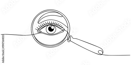 continuous one line drawing Vector illustration of eye magnifying glass