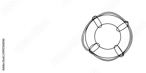 continuous one line drawing Vector life preserver icon, lifebuoy symbol