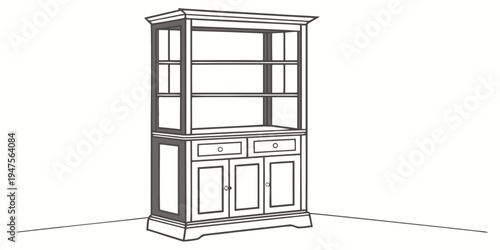 Elegant wooden cabinet with glass doors and lower drawers displayed in a room