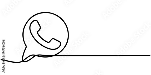continuous one line drawing Vector phone icon in speech bubble, minimalist line art