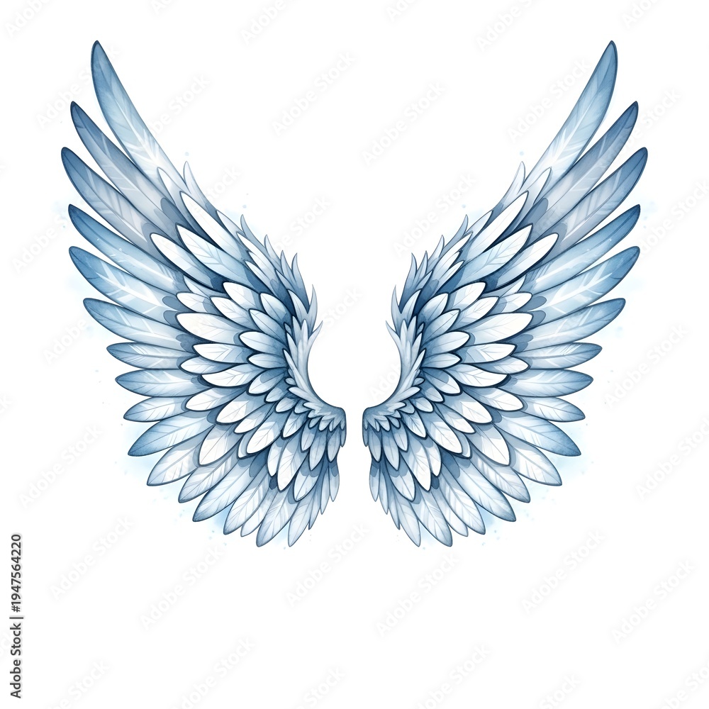Obraz premium Elegant Blue White Angelic Feathered Wings Isolated Design