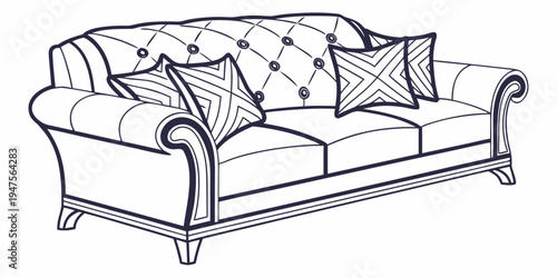 A cozy white sofa adorned with patterned pillows in a classic design