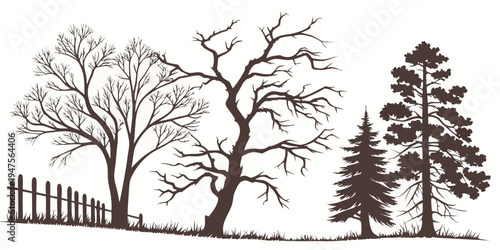 A serene landscape featuring a variety of trees and distant mountains under a clear sky.