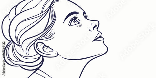 A woman with blonde hair looking up at the sky in a thoughtful pose