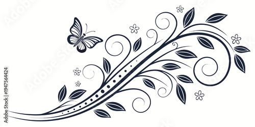 Elegant black and white floral design with a butterfly