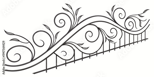 Intricate metal railing with elegant swirling designs and ornamental details