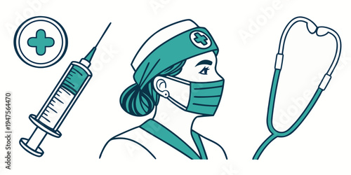 Medical professionals with various medical equipment and protective gear