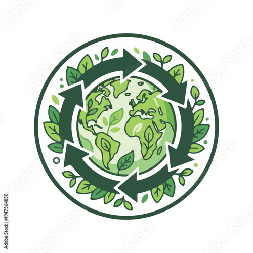 Green Earth with Recycling Arrows.