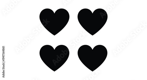 Four black heart shapes arranged on a white background a simple and striking silhouette high quality