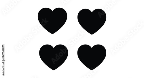 Four black heart shapes arranged in a grid representing love and affection silhouette high quality professional