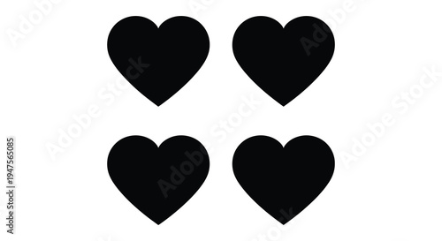 Four black heart shapes are displayed against a white background a simple graphic silhouette high quality