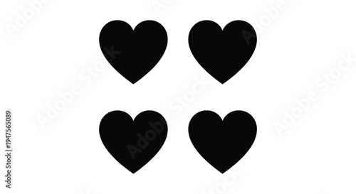 Four black heart shapes arranged in a square a simple and minimalist design silhouette high quality